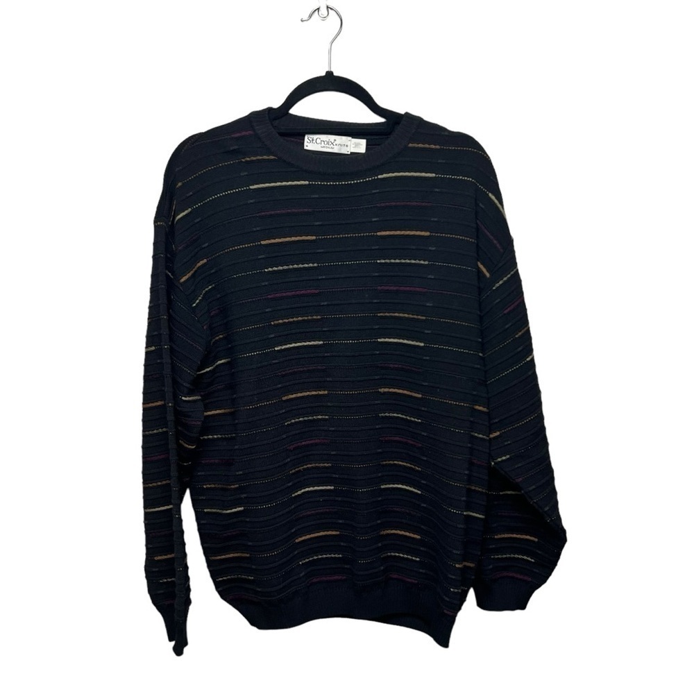 VTG St Croix Mens Sweater 3D 80s 90s SZ M Crewneck Stripe Textured Coogi Style